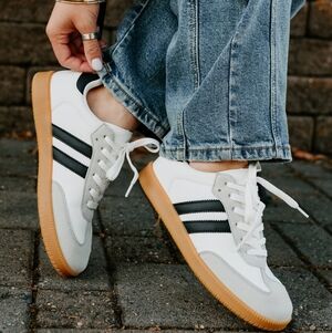 White & Black Retro Gum Sole Sneakers